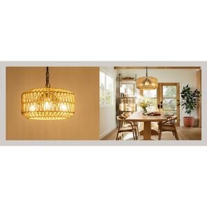 New Elegant Boho Adjustable Rattan 3 Light Chandelier 11.8" Diameter